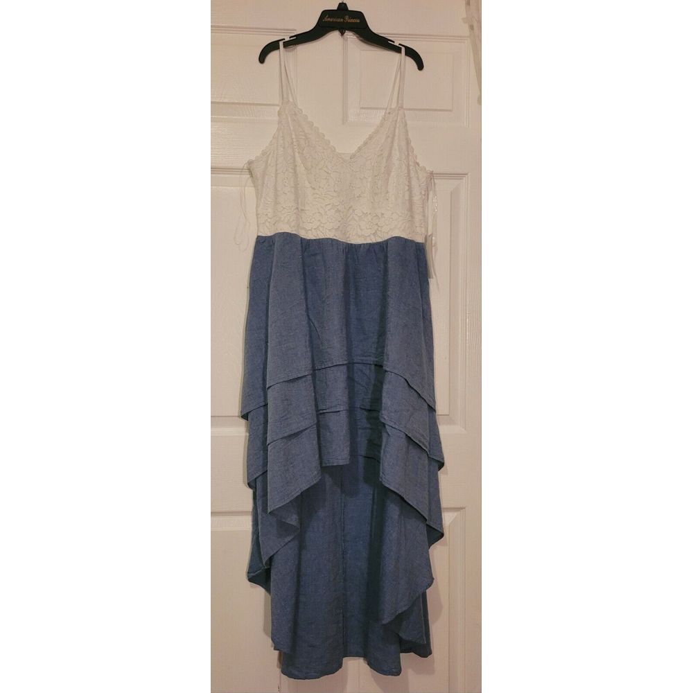 Truth Ruffle Desimetric Dress Blue/white lace Adjustable Straps, Sx 1x